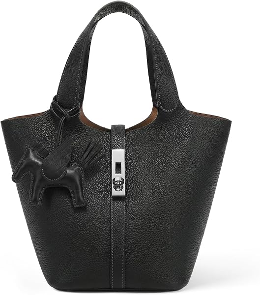 Tote Bag for Women Vegan Leather Bucket Purse for Women Top Handle Handbag Shoulder Bag with Detachable Small Purse - 1