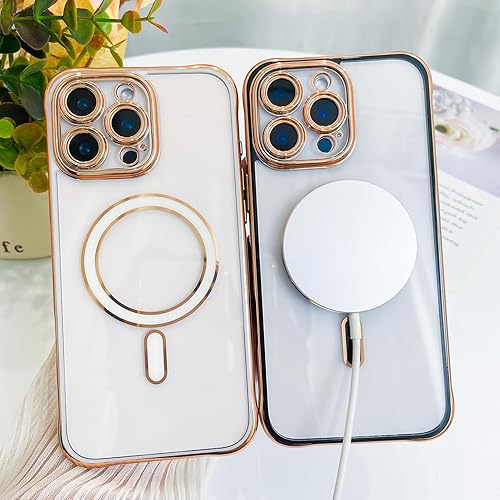 Vista 511 de Fiyart - Funda transparente magnética con purpurina para iPhone 12 para mujeres, con grabado "Love" metálico, protección para cámara y antigolpes