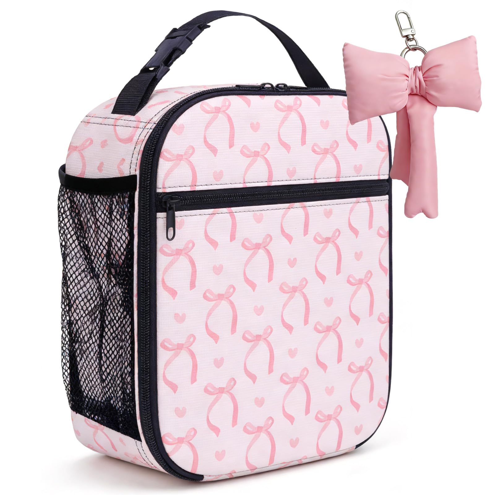 Evewind Lunch Box Bag for Women Kids Girls, Cute Pink Butterfly Bow 6.5L Leakproof Lunch Box, Portable Reusable Lunchbox for School Office Travel Picnic