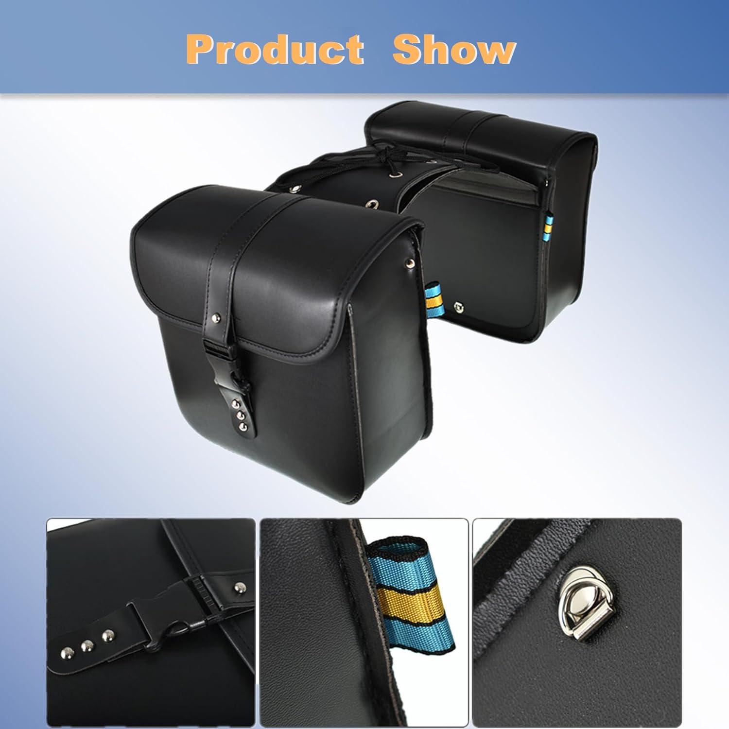 waltyotur Motorcycle PU Leather Right Left Side Saddle Bags Universal Saddlebag Luggage Bag Storage Replacement for Suzuki Sportster 883 Dyna Black