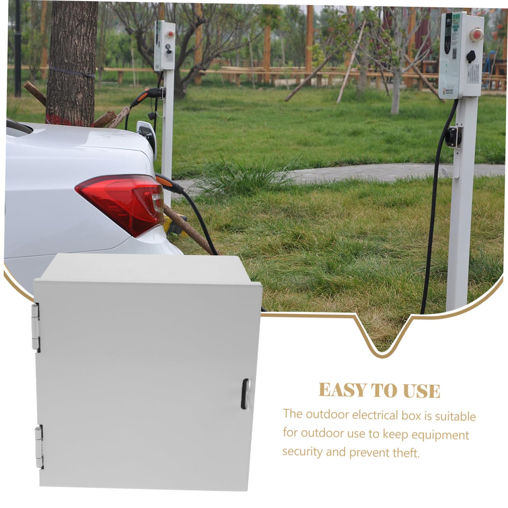Caja Protectora de Tomacorriente para Vehículos Eléctricos Cerradura, Material Hierro white Resistente para Uso Exterior y Eliminador de Adaptadores Adicionales