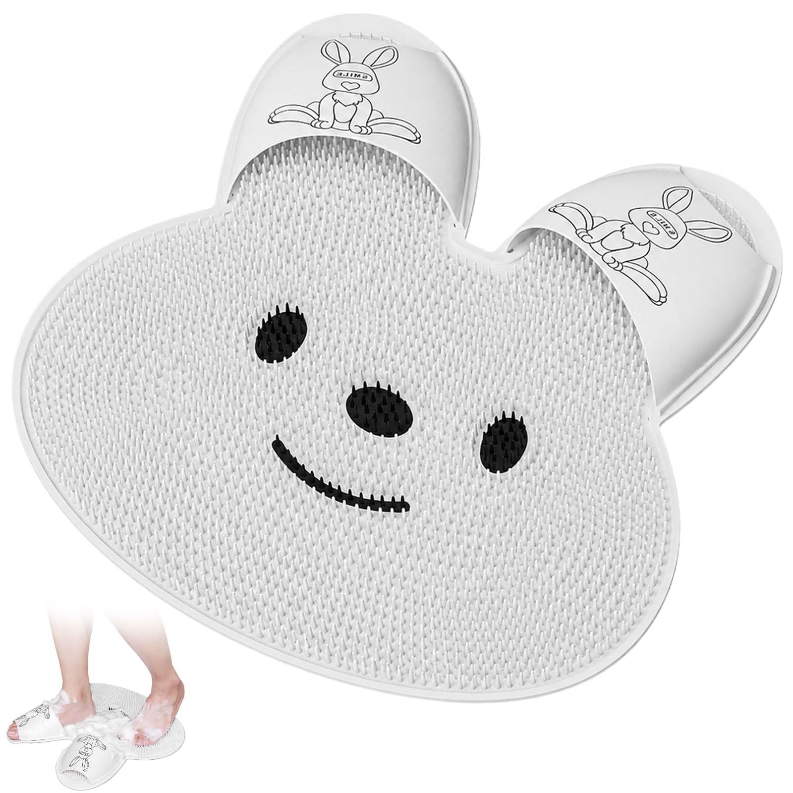 Manmihealth Upgrade Shower Foot Scrubber Mat with Non-Slip Suction Cups, Rabbit-Shaped Silicone Foot Scrubber in Shower for Men & Women (White)-picture-11