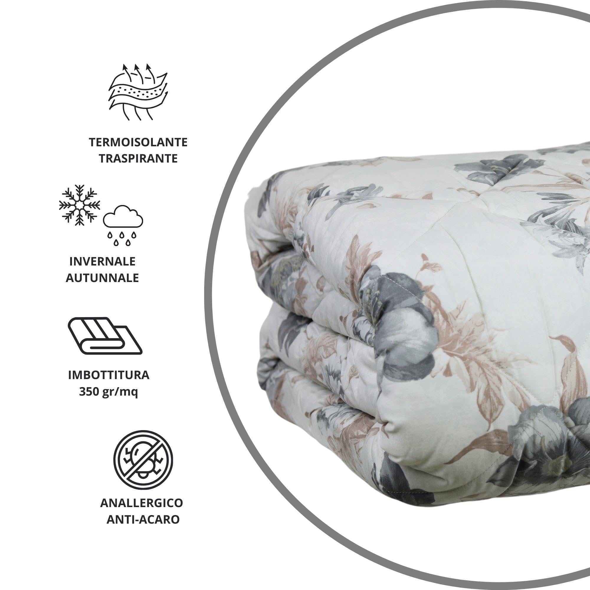 MAXIME MAISON - Piumone Matrimoniale Invernale 260x260cm, Trapunta Invernale Matrimoniale (350gr/mq) Coperta Calda in Raso di Cotone Satin, Copriletto per Stagioni Fredde, Made in Italy