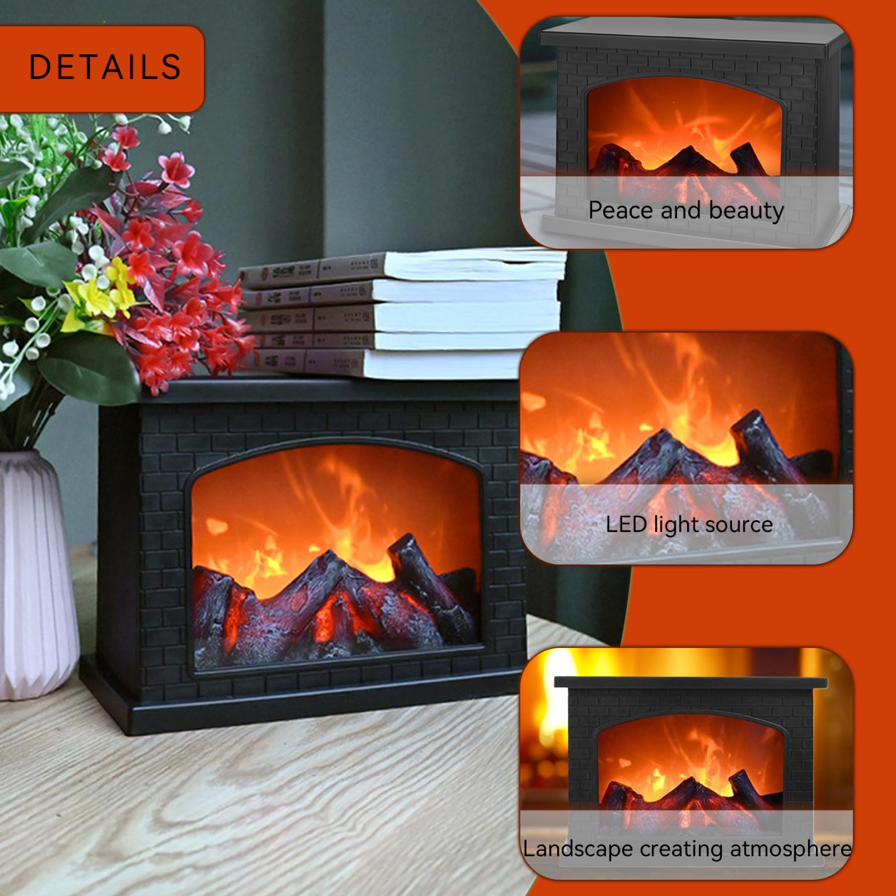Battery Operated Artificial Fire LED Lantern Decoration Fireplace Lamp
