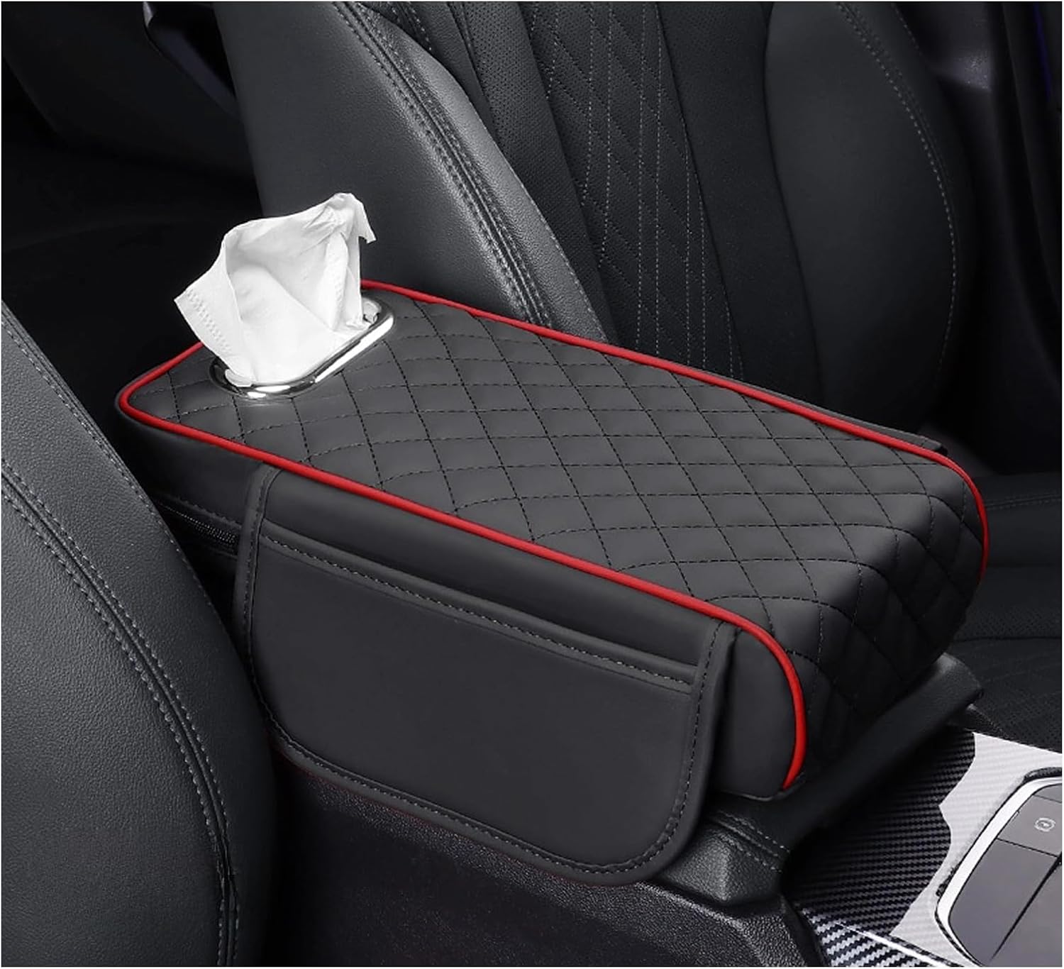 Memory foam Car Armrest Cushion with Pocket, Tissue Box