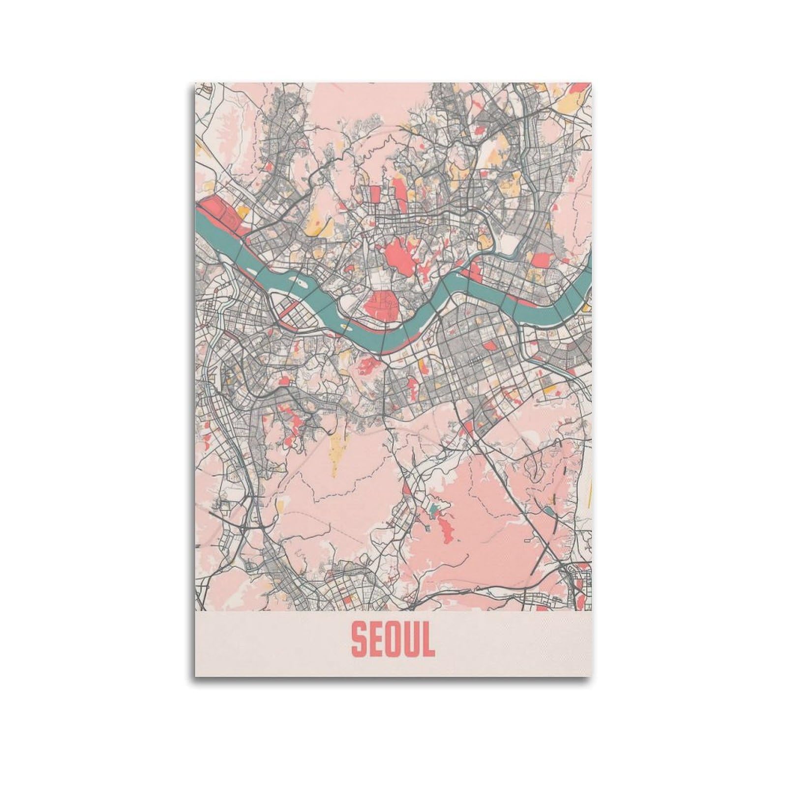 OKAHYS South Korea Seoul Vintage Map Poster Decorative Painting Canvas Wall Artworks Picture 16x24inch(40x60cm)