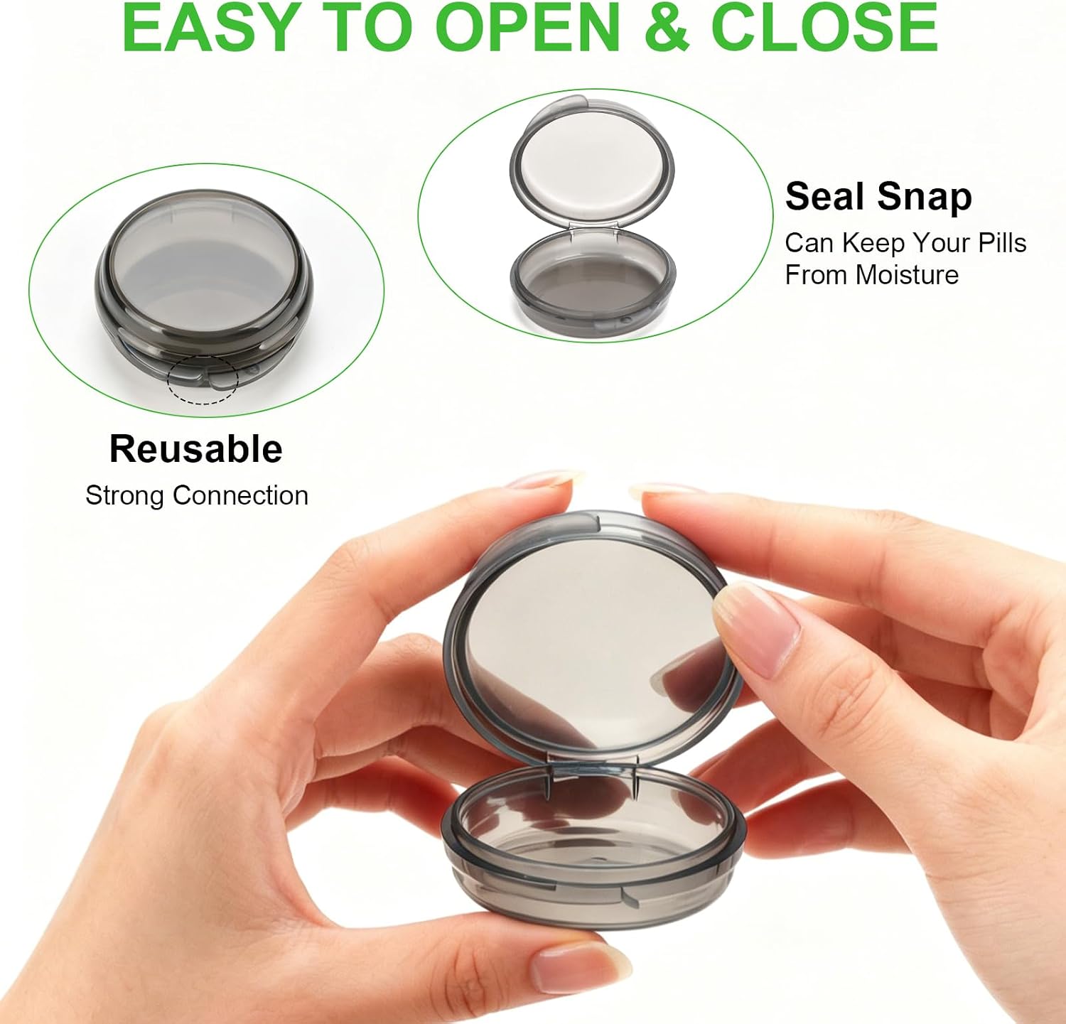 Small Pill Case,8 Pack Round Pill Storage Boxes,Portable Tiny Pill Organizer Container for Pocket Purse,Compact Medicine Caddy Dispenser for Caping, Trip, Travel - Black + White image 5