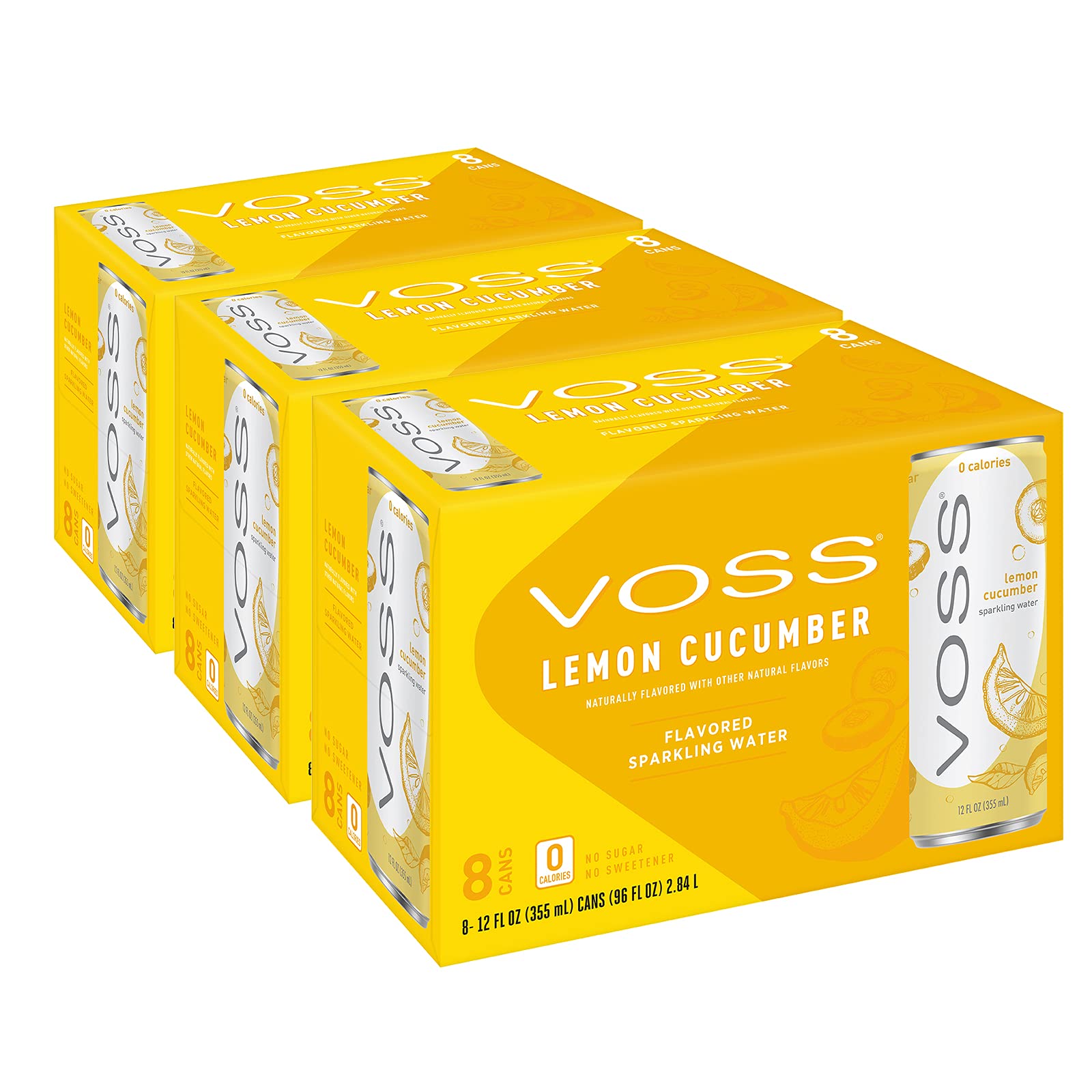 VOSS Lemon Cucumber Flavored Sparkling Water Unsweetened, Zero