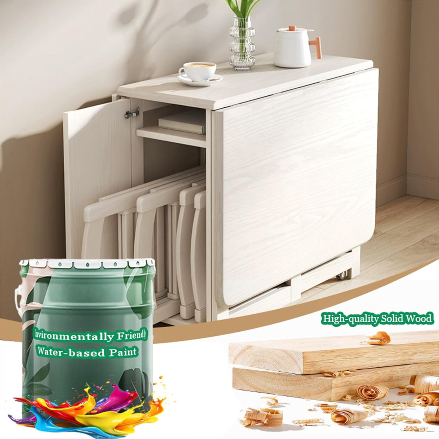 Tavolo da pranzo pieghevole compatto in legno massiccio con 6 sedie, tavolo da cucina multifunzionale per piccoli spazi, mobili salvaspazio, ideale per sala da pranzo e cucina