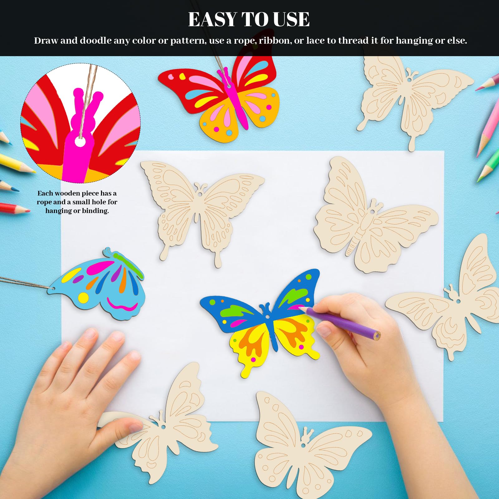 Set De Manualidades De Madera – 76 Piezas De Mariposas Y Flores Para Niños, Con Rotuladores, Pegatinas Y Cuerdas, Regalo Creativo Para Cumpleaños Y Fiestas