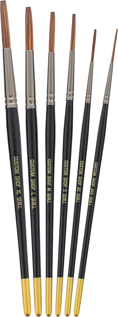 Custom Shop Set of 6 Lettering Quill Brushes for Sign Painting, Sizes XL, LG, MED, SM, XSM, XXSM - Brush Bristle Blend of Squirrel Taklon Hair, Professional Paint Pinstriping Striping Letter Lines Art