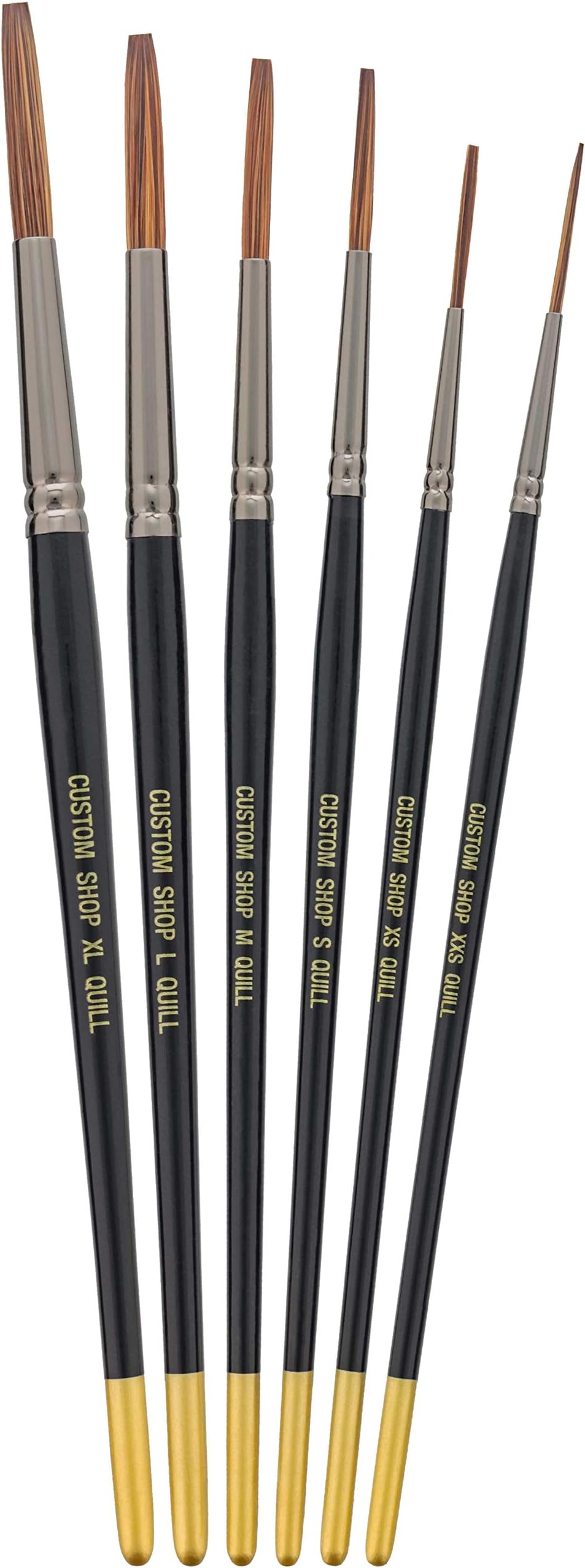 Custom Shop Set of 6 Lettering Quill Brushes for Sign Painting, Sizes XL, LG, MED, SM, XSM, XXSM - Brush Bristle Blend of Squirrel Taklon Hair, Professional Paint Pinstriping Striping Letter Lines Art