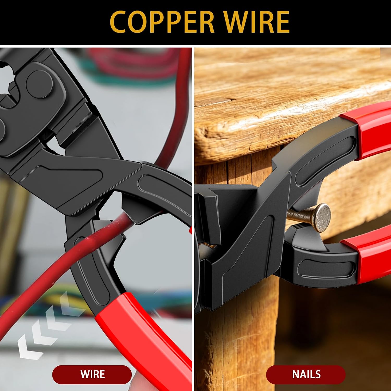 8-Inch Nail Puller Pliers, High-Leverage End-Cutting Pliers—Red | Durable CRV Steel Ergonomic Handle Nail Removal Tool with Non-Slip Grip for Pulling and Cutting Nails, Small Bolts, and Wires