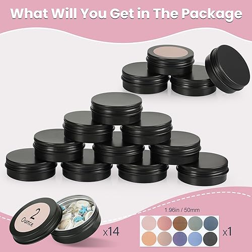 Miniatura 6 de Paquete de 28 latas de aluminio de 2 onzas, frascos para cosméticos, latas de metal, latas de viaje, tarros redondos con tapa de rosca, recipientes