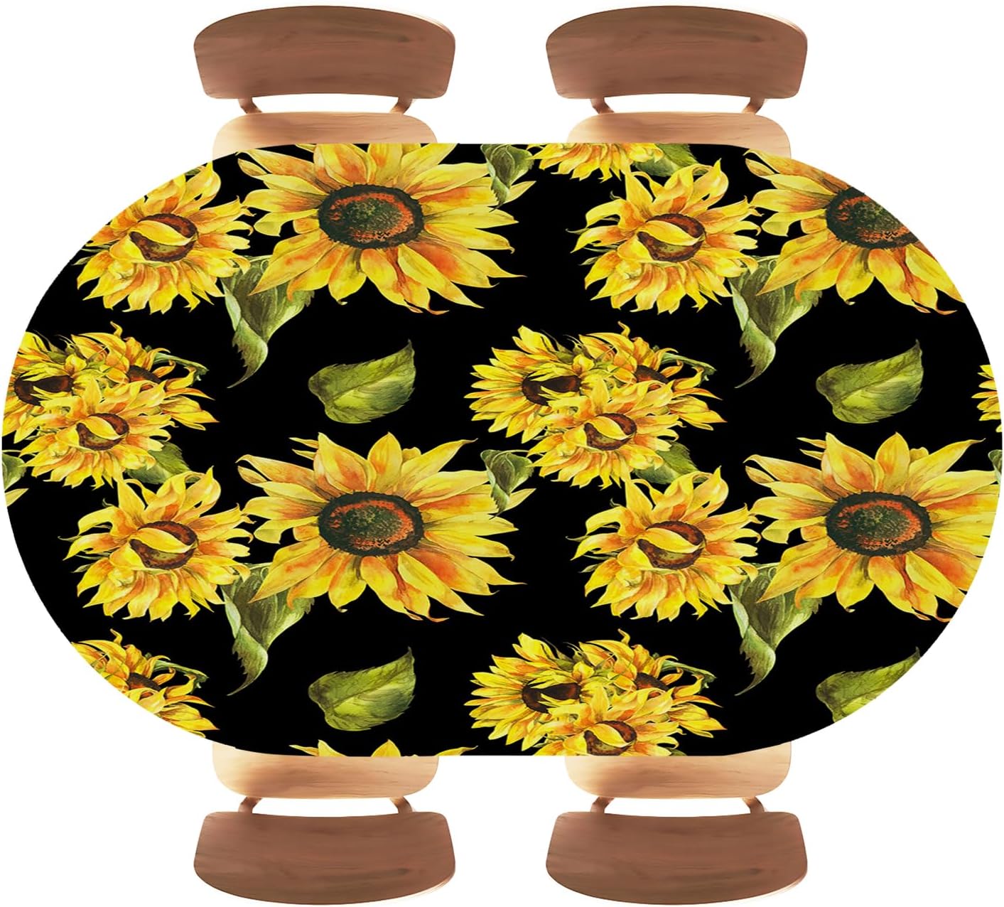 Oval Fitted Vinyl Tablecloth with Elastic Edged Pumpkins Sunflowers and Leaves for Indoors Outdoors Party Dining Home Picnic Table Top Protector Fits 52"x70" Oval Tables Style43