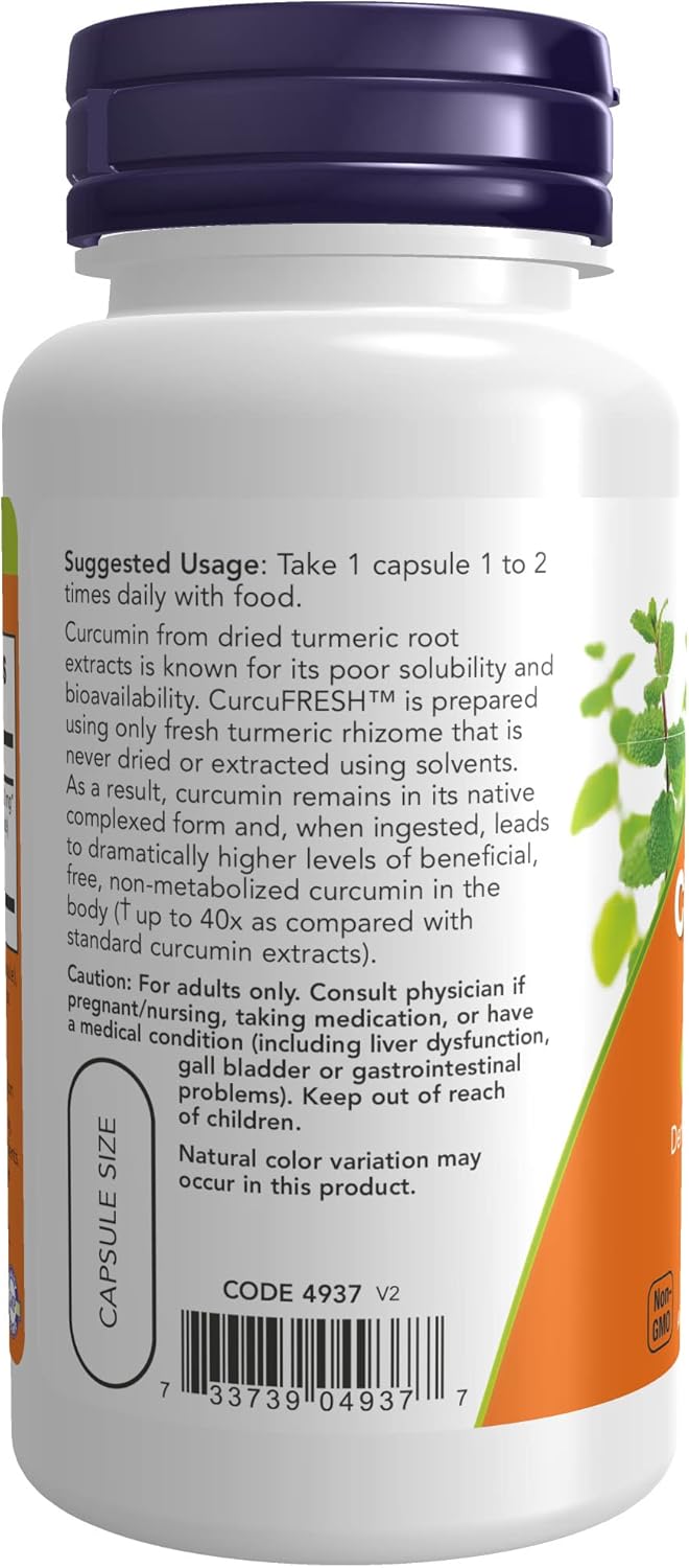 NOW Supplements, CurcuFRESH™ Curcumin, Derived from Fresh Turmeric Juice, Curcumin Juice Complex, 60 Veg Capsules : Health & Household