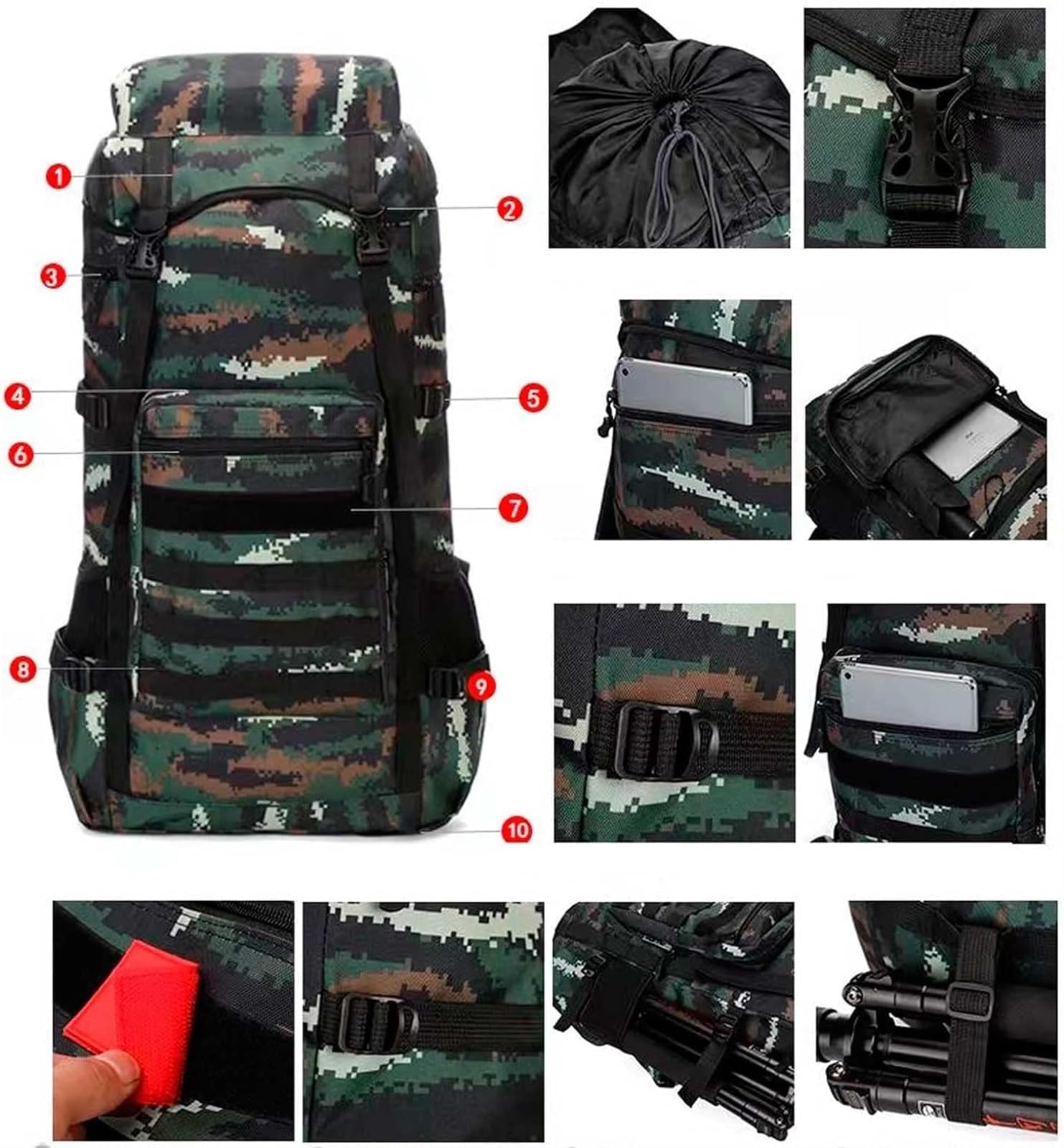 Plecak Turystyczny Plecak Trekkingowy Plecak Turystyczny 70L Wodoodporny Plecak Sportowy Na Świeżym Powietrzu Do Wspinaczki Camping Touring Torba Alpinistyczna(E)