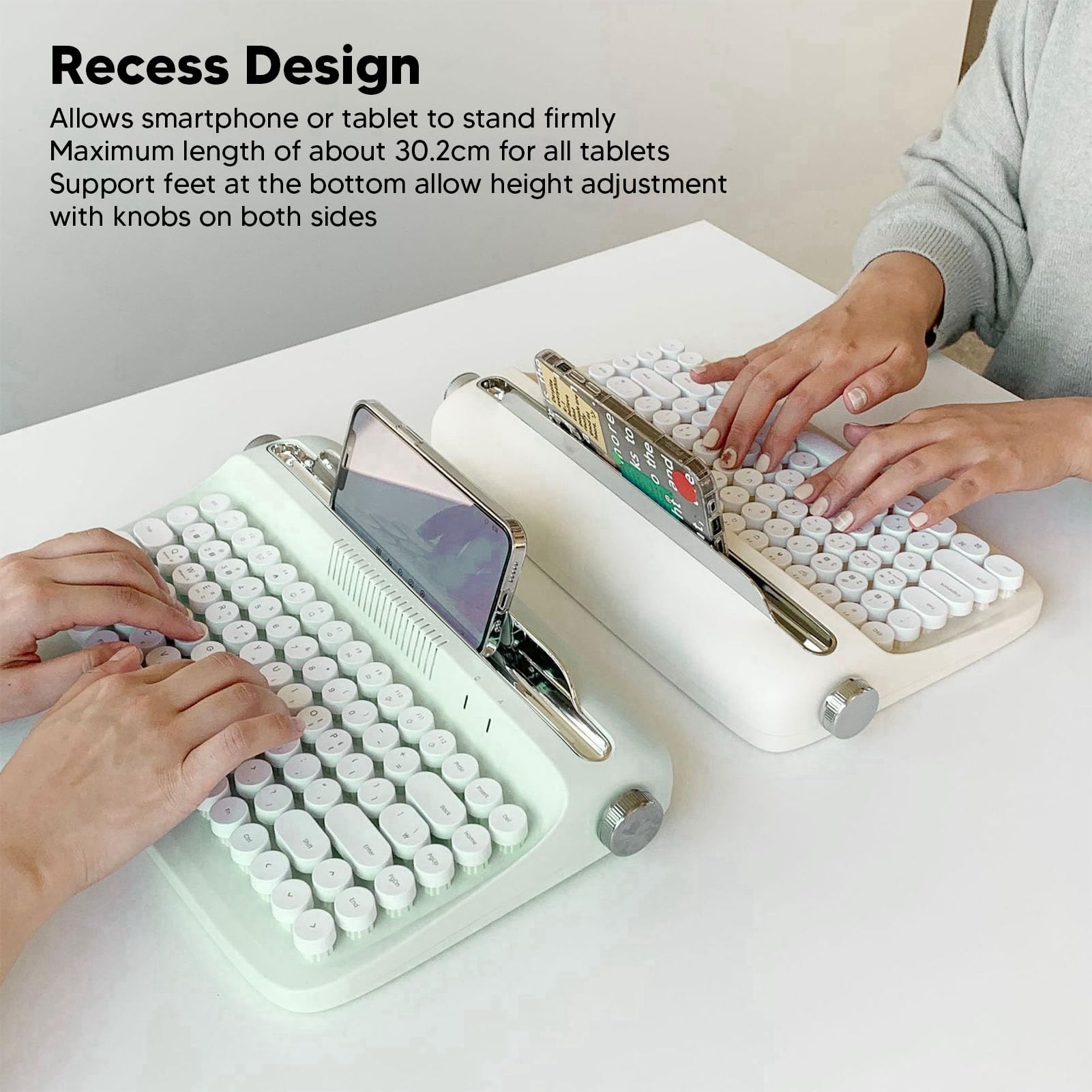 Tastiera Bluetooth retrò, tastiera per macchina da scrivere wireless da 33 piedi 86 tasti con supporto per smartphone integrato