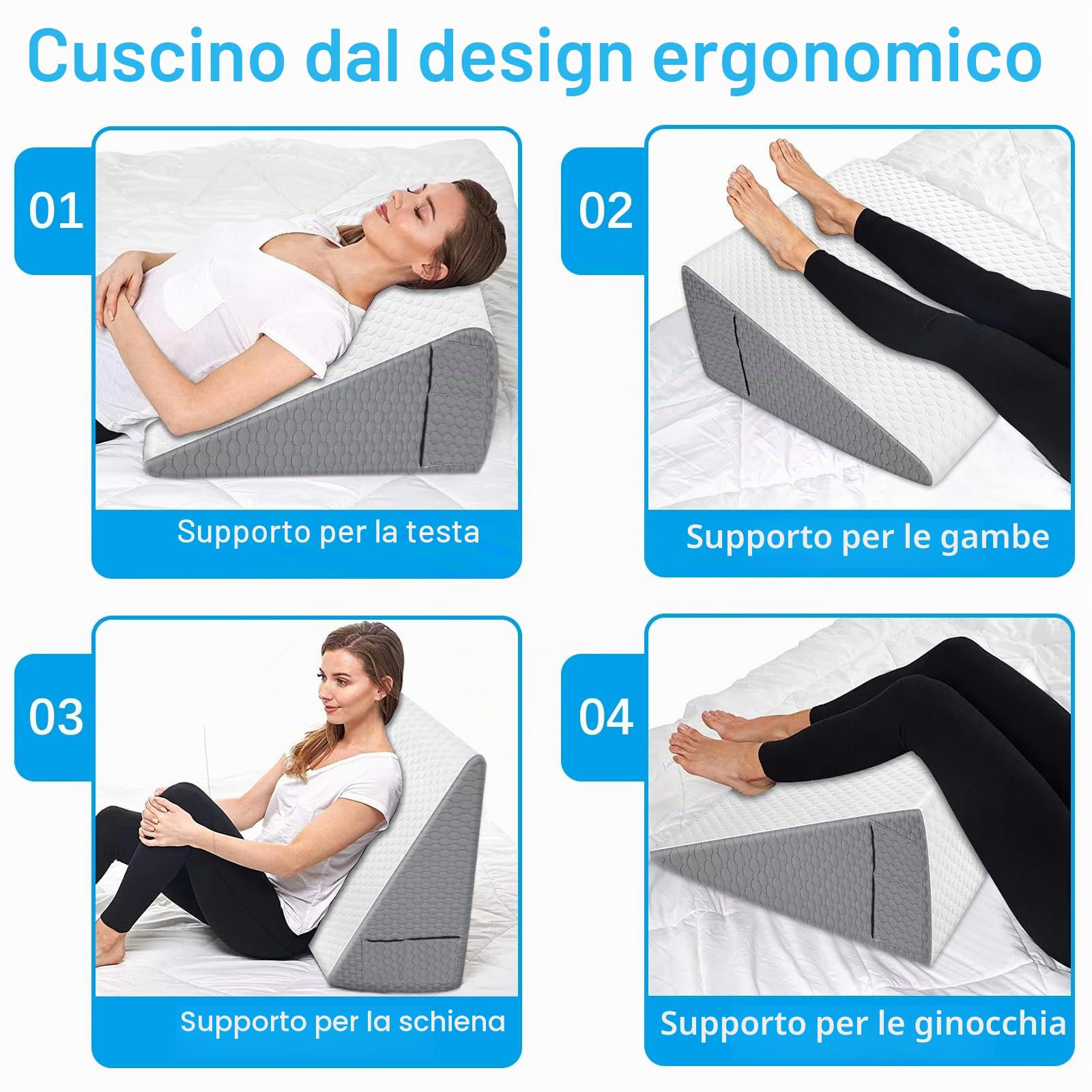Cuscino a Cuneo,Cuscino Antireflusso Ergonomico,Cuscino a Cuneo Ortopedico in Cotone per Letto e Divano, Cuscini da Lettura, Supporto per Schiena e Rialzo Gambe,Rimovibile e lavabile