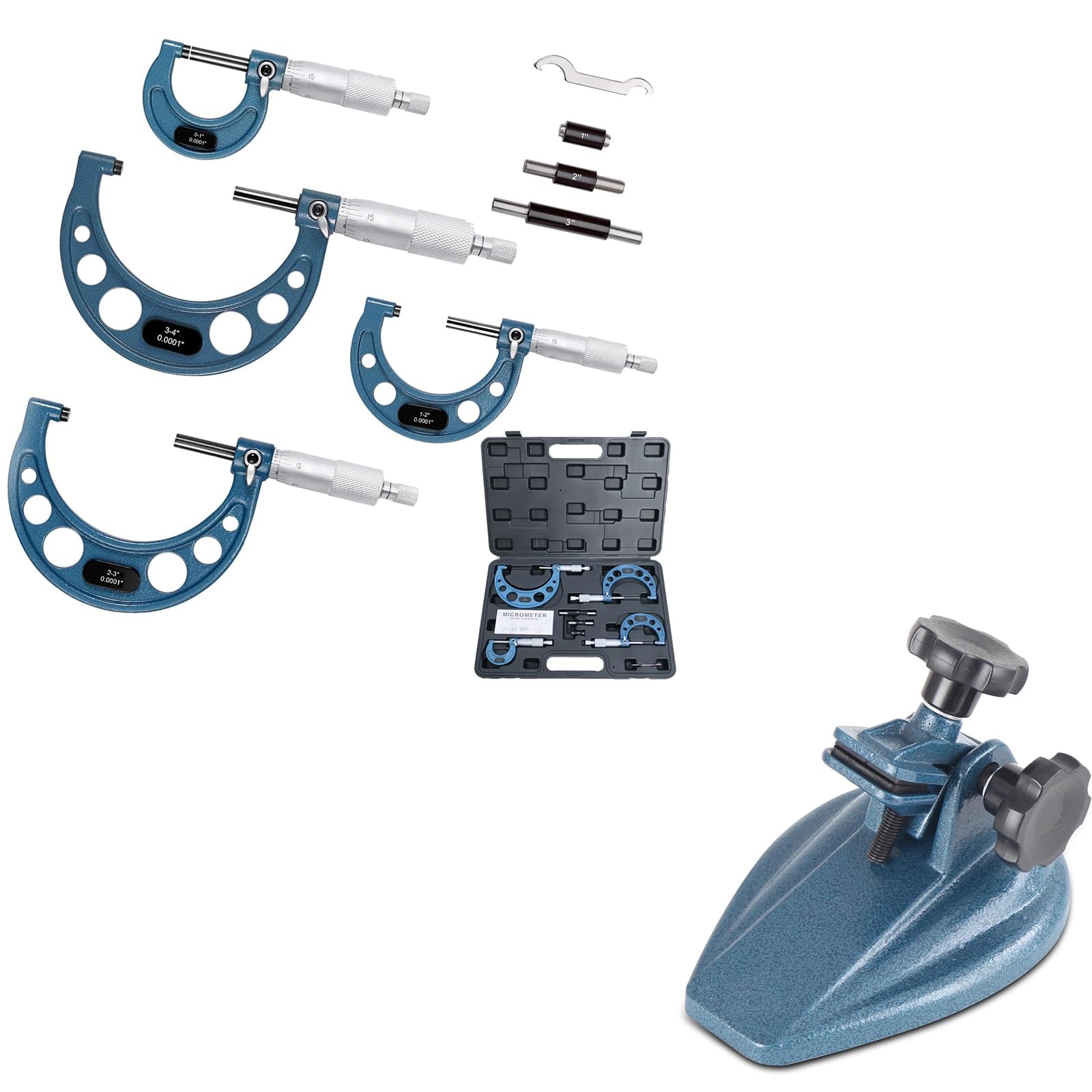 SOHNVWTGD Set, 0-4" Machinist Micrometer, 4 Pcs Machinist Tool Set,Professional Stand for Micrometers Up to 4".