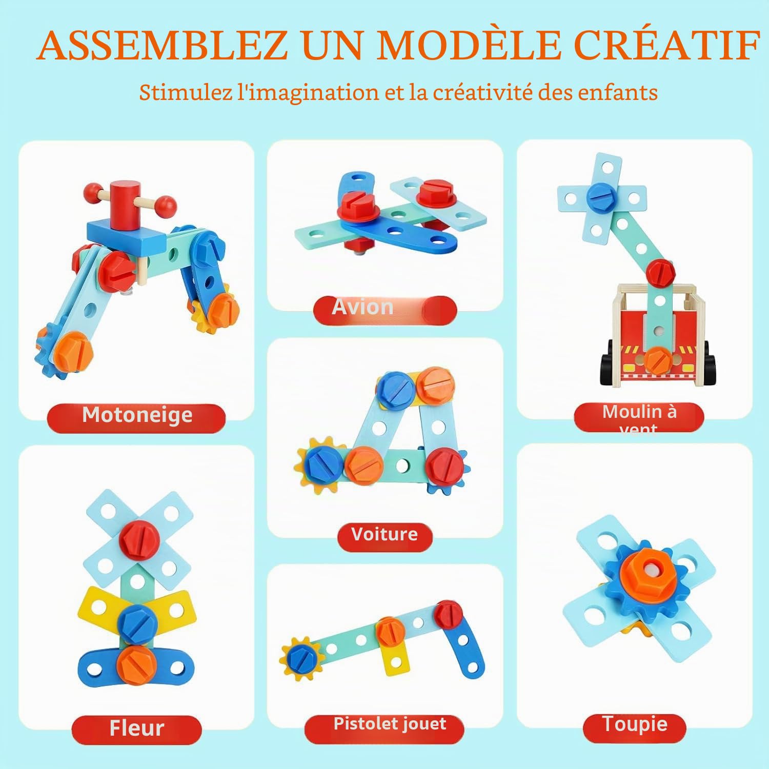 Jeu d'Outils en Bois pour Enfants, Camion de Pompier 4 en 1 Transformable en Établi avec Boîte à Outils, Jouets Montessori d'Imitation et de Bricolage, Cadeau Éducatif pour Garçons et Filles de 3+ Ans