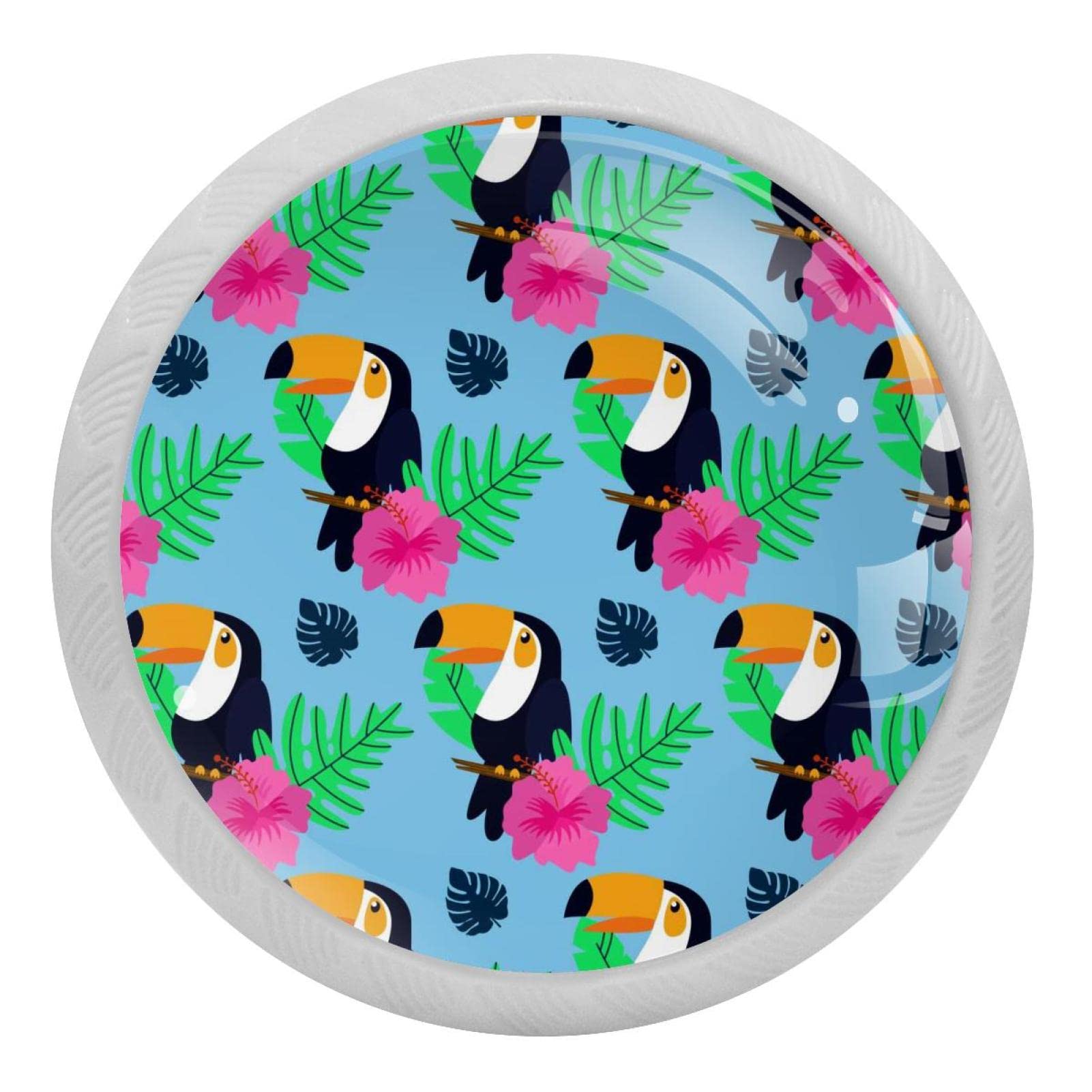 Poignées rondes fluorescentes pour voir vos placards la nuit motif oiseau tropical avec vis