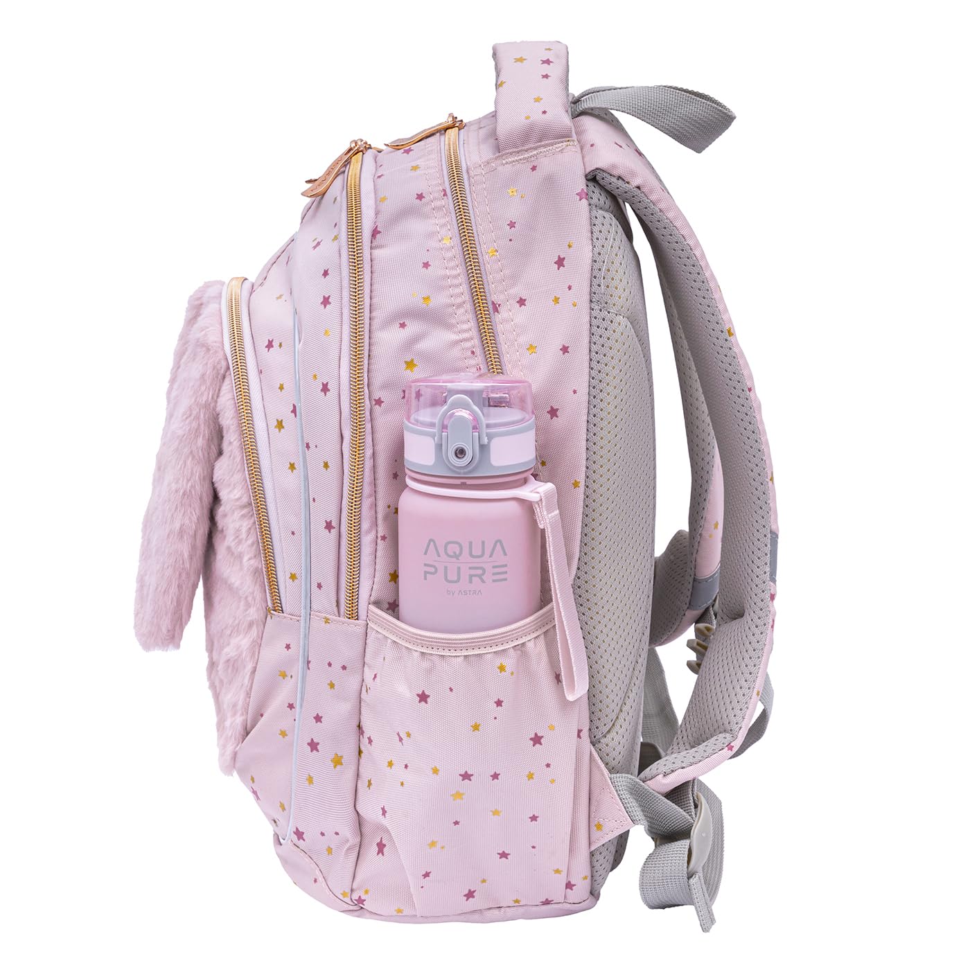 ASTRABAG Plecak Fluffy Bunny, 39x28x15 cm, Złoty/Futrzany, Dla Dziewczynki, Klasa 1-3, Poliester, 20L, Usztywniany, 3 Komory, Szkolny