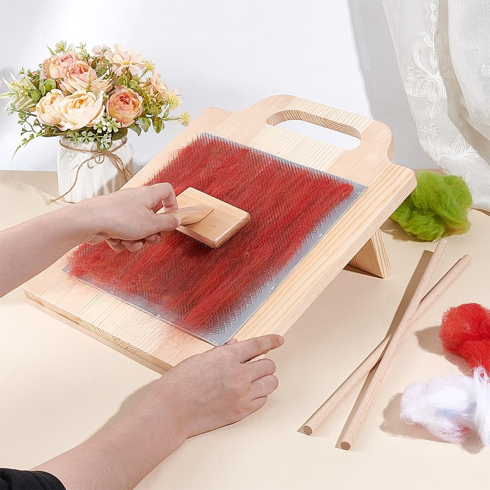 BENECREAT Set Pettini Per Infeltrimento Lana | 3 Strumenti Con Base In Legno Per Cardatura E Mix Colori
