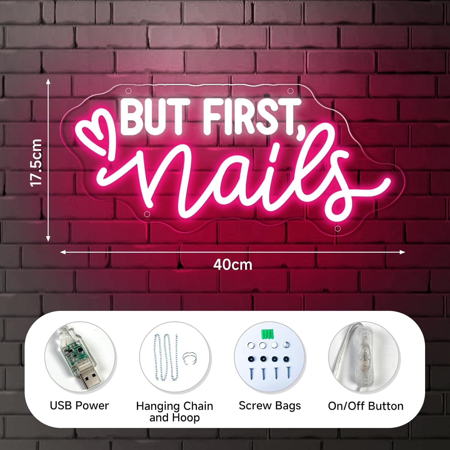 But First Nails Neon Sign for Wall Decor, LED Nails Neon Signs for Nail Room, Beauty Room, Salon Bar, Bedroom, Nails Neon Lights Christmas Birthday Gift for Girls, Lover, Friend - Image 3
