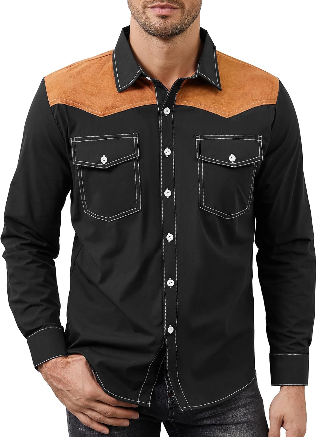 Cowboy Shirts for Men Western Casual Work Long Sleeve Plaid Button Down Shirts Vintage Country Style Slim Fit Top