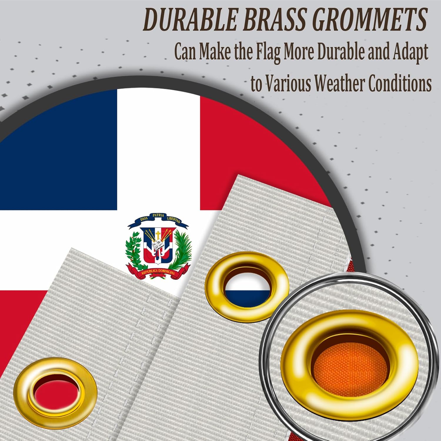 Dominican Republic Flag 3x5 Double Sided Outdoor Heavy Duty National Flags 3 Ply Polyester Material with 2 Metal Grommets 4 Rows of Stitching - Image 6