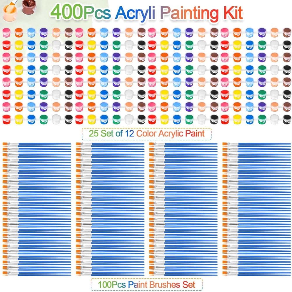Mini Juego de Pintura Acrílica para Manualidades, 12 Colores Individuales de Pintura de Arcilla Acrílica para Manualidades para Fiesta de CumpleañosSip & Paint Night