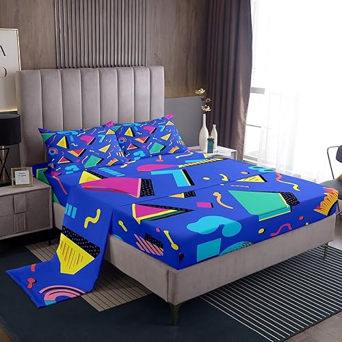 Juego de ropa de cama de los años 80 con patrón de Memphis, juego de sábanas vintage de los años 90, estilo Memphis, juego de sábanas de cama con