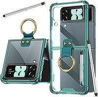 Vista 12 de Miimall Funda compatible con Samsung Galaxy Z Flip 4 con anillo, lápiz de capacitancia con soporte de anillo, cubierta trasera de TPU suave