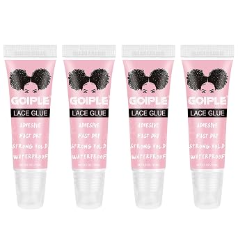 Wig Glue for Lace Front Lace Wigs, 0.5 OZ Waterproof Lace Front Wig Glue for Wigs, Strong Hold Transparent Adhesive for Hair Replacement Invisible Hair Bonding Wig Adhesive 4PCS