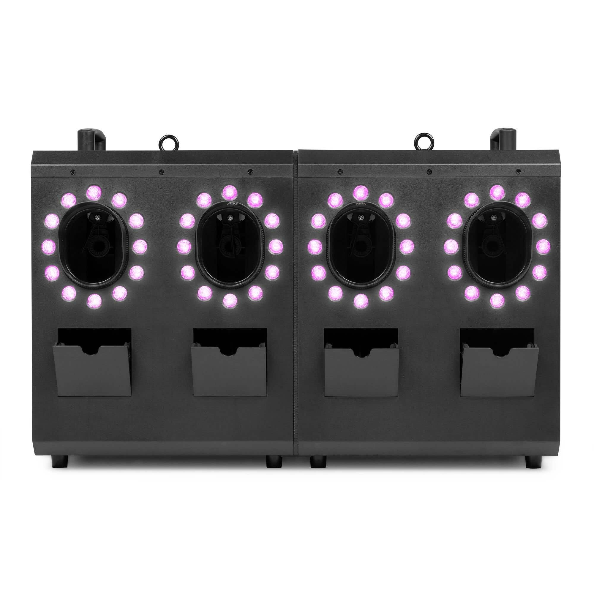 BeamZ Cyclone400 Seifenblasenmaschine mit Nebel & LED mit 20 Liter Fluid – Nebelmaschine mit 24 RGBW LEDs – Smoke Bubble Machine, DMX & Fernbedienung, Seifenblasen Maschine für Partys & Events