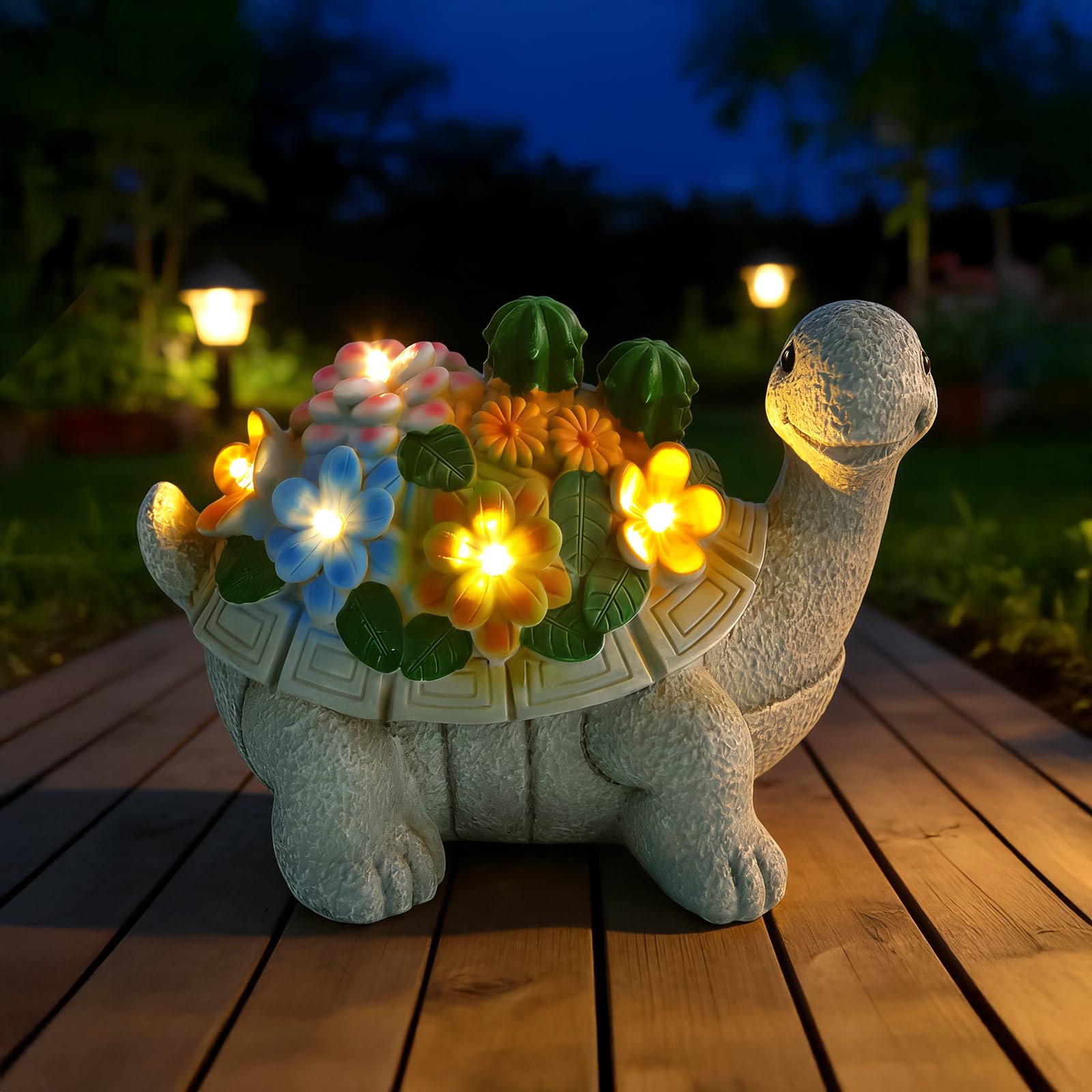 Statue Tortue Jardin Extérieur Deco Lampes LED Solaire, Ornements d'extérieur décoratifs de avec lumières à 5 LED, Sculptures et Statues de Jardin Decoration, pour Balcon Terrasse - 1
