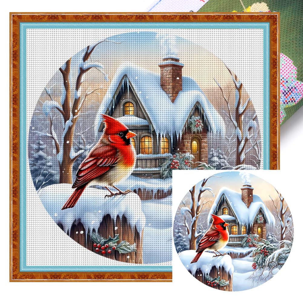 AMZGSHOP Embroidery Cotton Thread 11CT Xmas Red Bird Cross Stitch 40x40cm