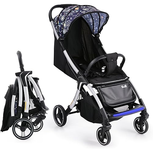 Sivio Compact Baby Stroller, Lightweight All Aluminum Frame Toddler Stroller, Multiposition Recline, Extend Canopy, Big Wheels, 5-Point Harness, Infant Travel Stroller, Convenience for Airplane