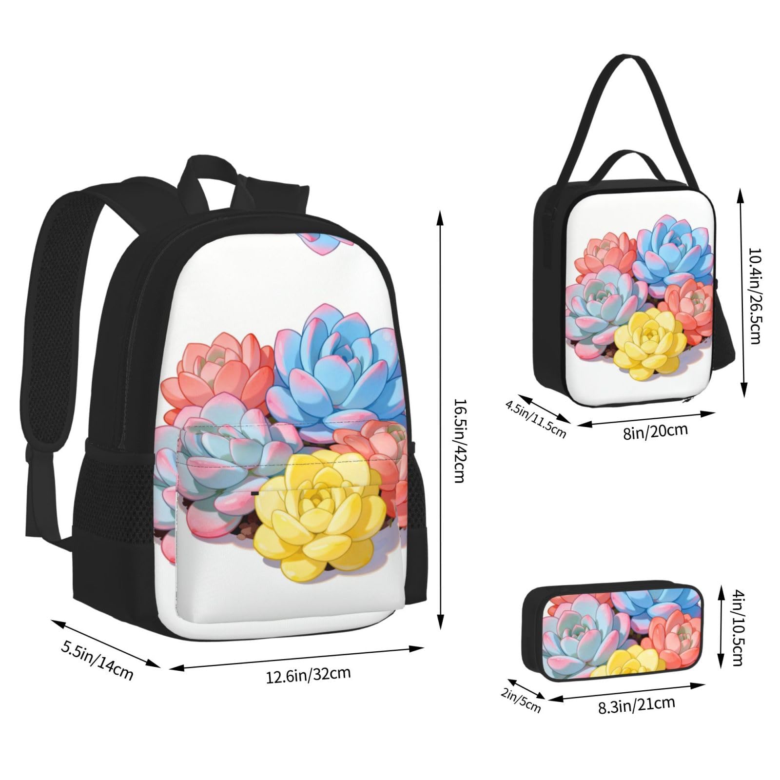 Borsa per il pranzo con zaino da giardino succulento Set 3 in 1 borsa da viaggio per pendolari, borsa termica per il pranzo per lavoro con custodia per laptop
