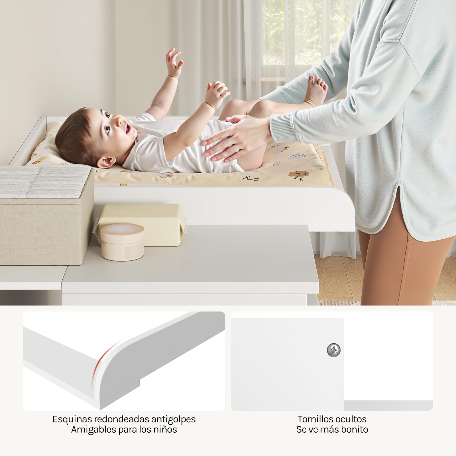 WOLTU Cambiador Accesorio para Cómoda, Tablero Cambiador de Pañales con Borde Protectora, MDF Blanco, 160x80x10 cm (Zona para Bebé 80x80 cm)