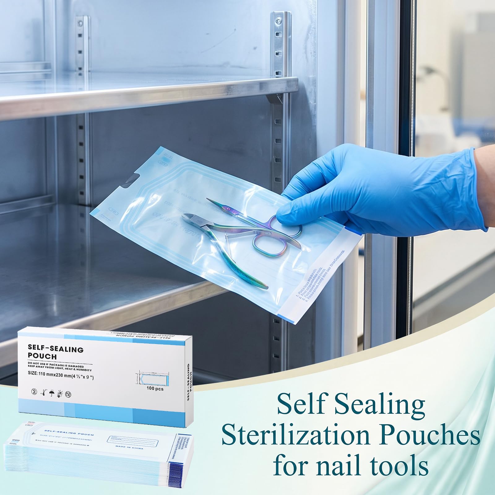 Lothee Forbici per cuticole curve, 4 pezzi, 100 sacchetti sterilizzatori