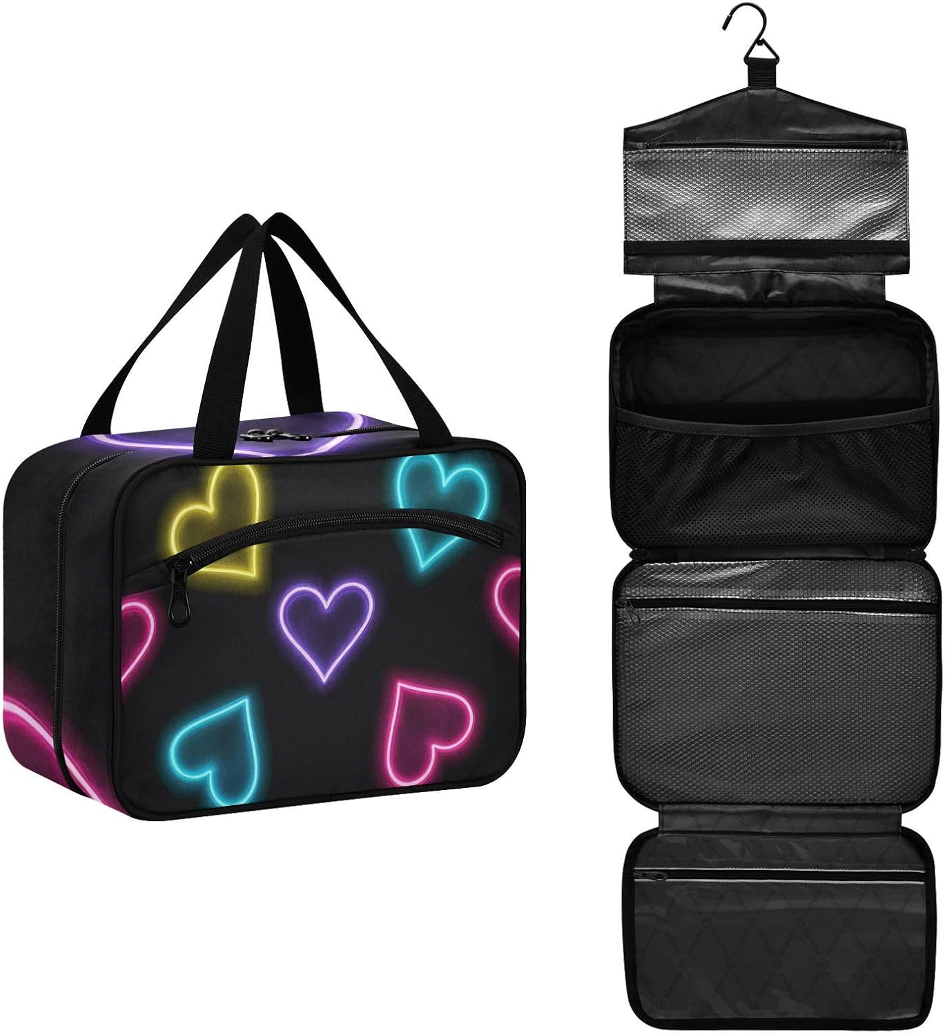 Neon Cololove reds hanging toiletry kit for men with hook, designer collapsible bags for toiletries for cruise travel camping maleta para maquillaje L