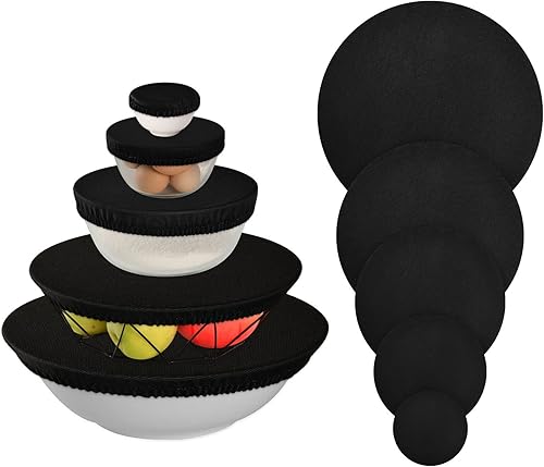 Fundas negras reutilizables de tela para tazones de comida, fundas elásticas lavables para almacenamiento de alimentos, de algodón, para alimentos y