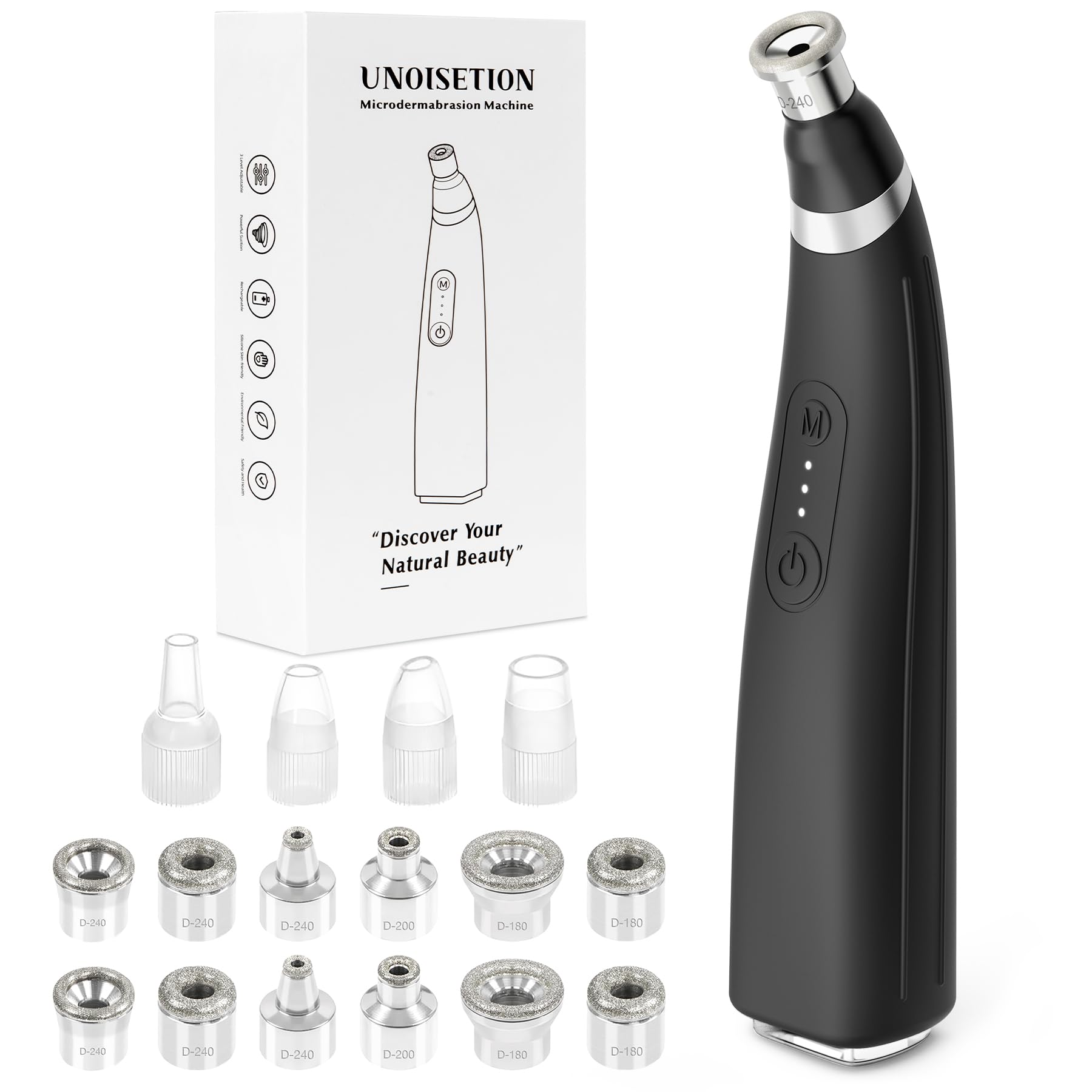 UNOISETION Diamond Microdermabrasion Machine, Rechargeable Micro dermabrasion Facial Tool with 12 Diamond Tips, Blackhead Remover for Home Travel
