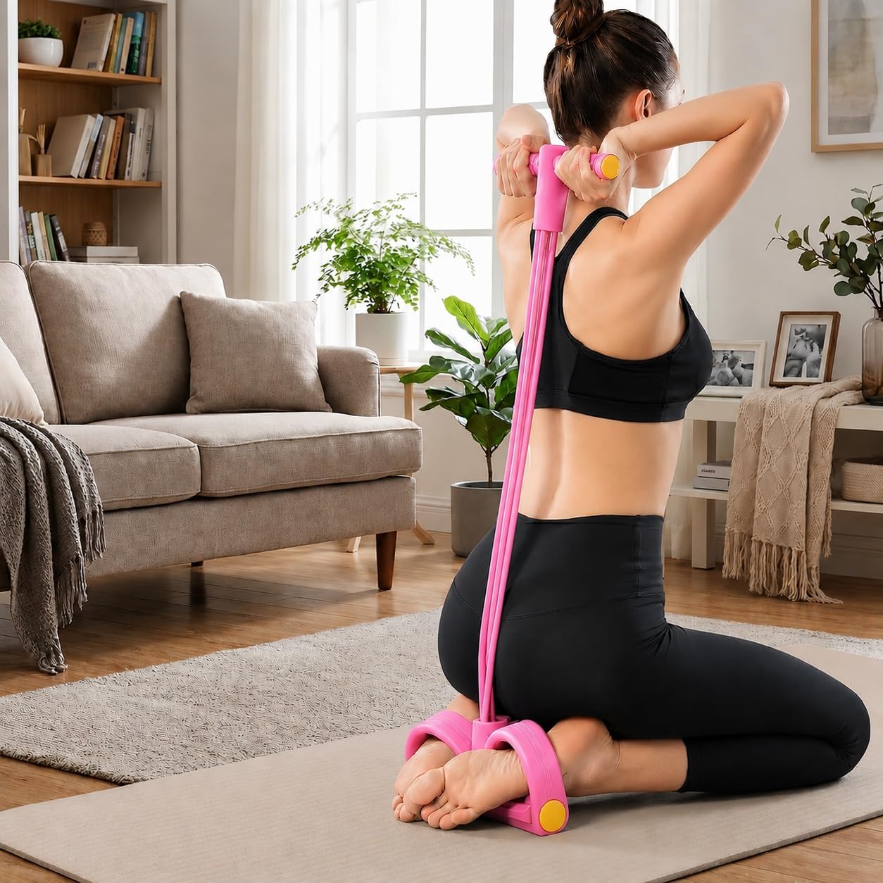 Pedal Resistance Band with Handles, 6-Tube Elastic Resistance Bands for Home Workout, Natural Rubber Exercise Bands for Full Body Strength Training, Home Gym Fitness Equipment image 4
