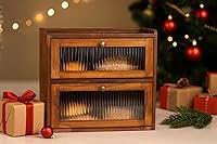 Vista 3 de Sunhoo Panera para encimera de cocina, contenedor de almacenamiento de pan de madera, contenedor de almacenamiento de pan de 2 capas, soporte