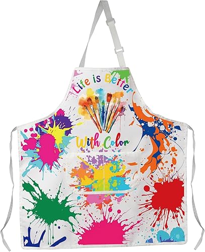 VAMSII Delantal de artista Life Is Better con regalo de color para pintor, regalo para amantes del arte