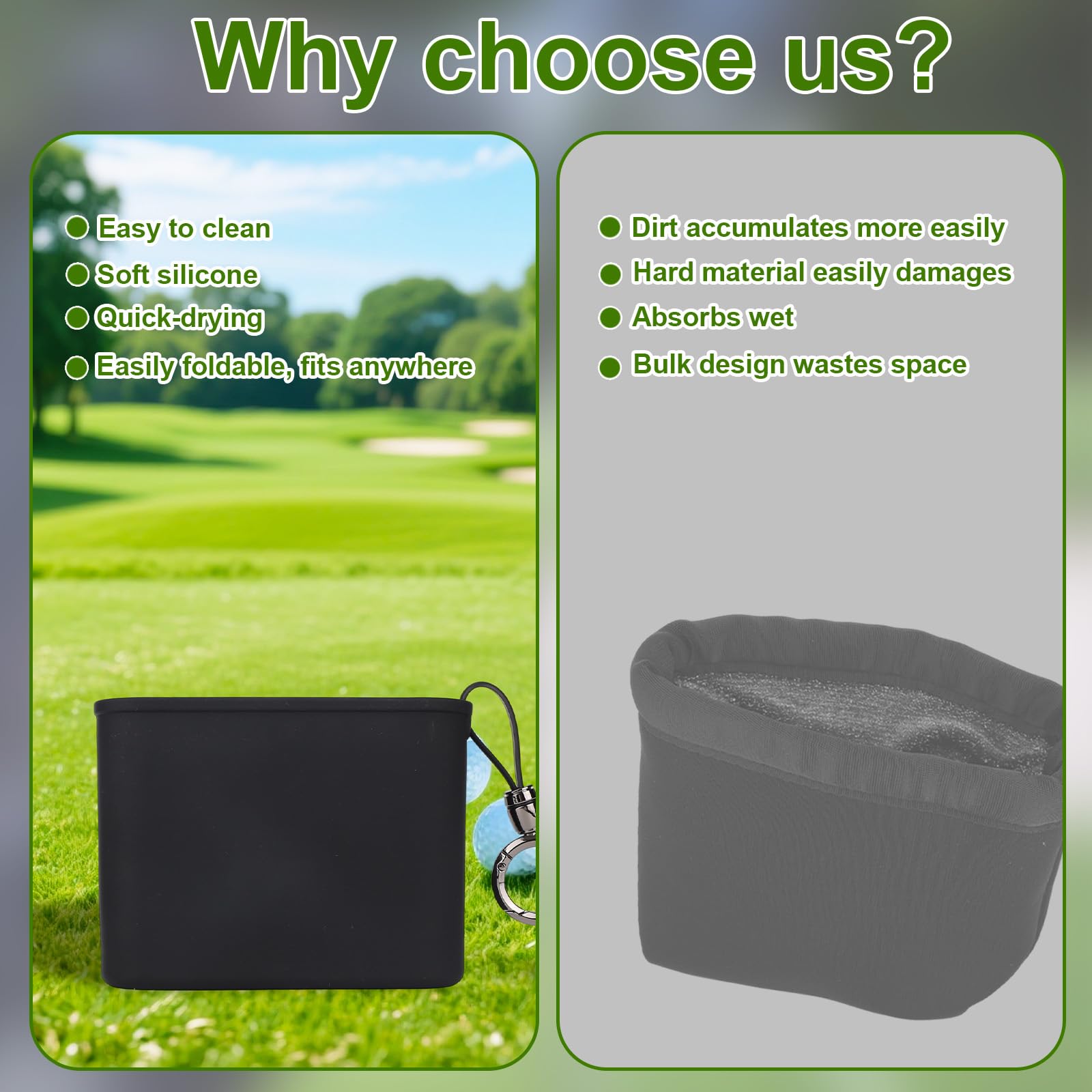 Penitue Sac de Nettoyage pour Clubs et Balles Golf, Silicone Pochette de Nettoyage Balles Golf Nettoie Les Rainures Étanche Lave-Balles Golfs & Clip Détachable Accessoires Sac Cadeaux pour Golfeurs