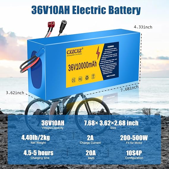 36V/48V Lithium Battery, with 20A BMS Protection,XT60 Connector,Long Battery Life for DIY Projects,ATVs,Solar Storage (36V10AH(100W-600W)